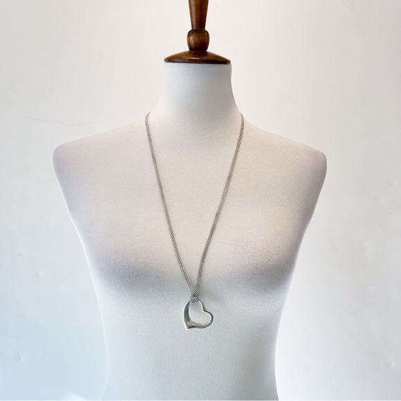 Elsa Peretti Tiffany Large Open Heart Pendant Sterling Silver Mesh Chain In Box - Picture 4 of 10